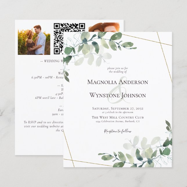 Lámina Invitación a la Boda Fotográfica de Oro Eucalyptus (Anverso / Reverso)