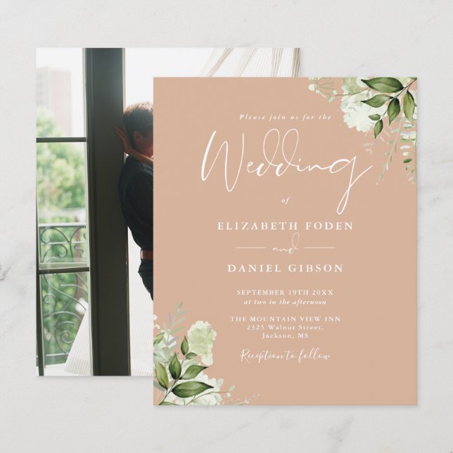 Lámina Invitación a la boda fotográfica de verde presupue (Anverso / Reverso)