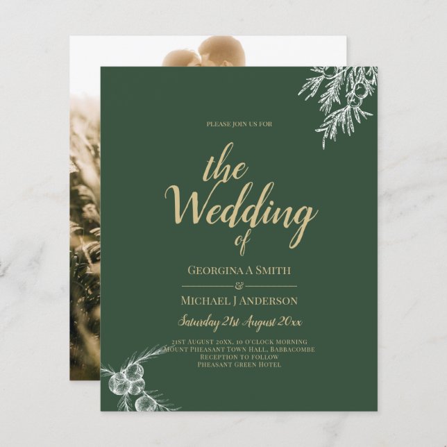 Lámina Invitación a la boda fotográfica JUNIPER GREEN Mod (Anverso / Reverso)