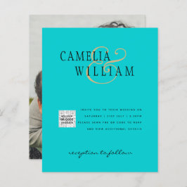 Lámina Invitación a la boda fotográfica QRCode RSVP Azul