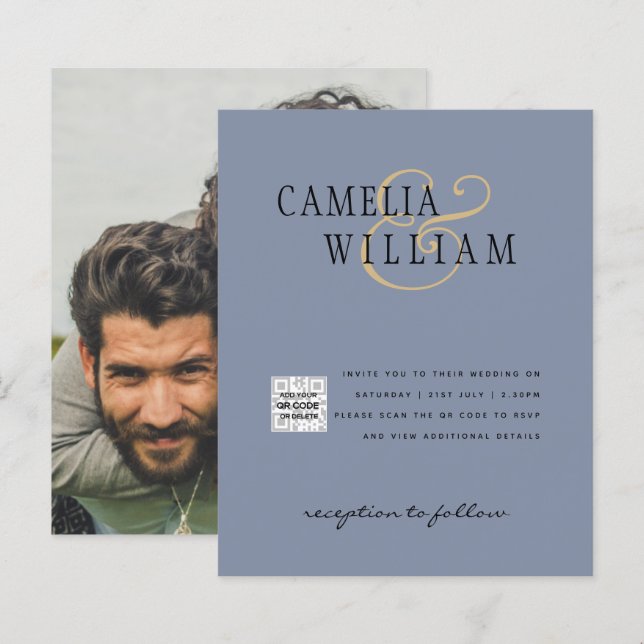 Lámina Invitación a la boda fotográfica QRCode RSVP Dusty (Anverso / Reverso)