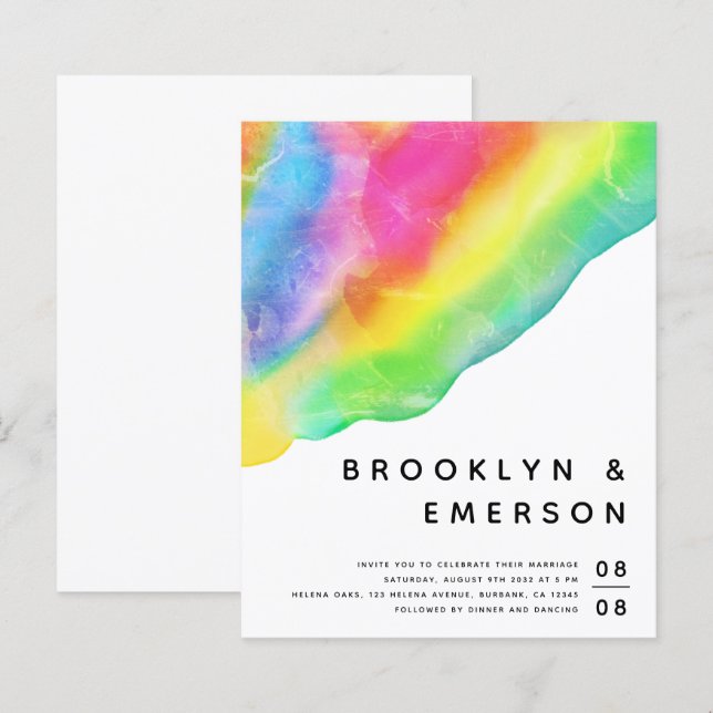 Lámina Invitación a la boda gay arcoiris presupuestal (Anverso / Reverso)