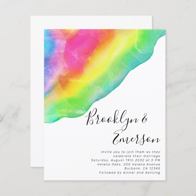 Lámina Invitación a la boda gay arcoiris presupuestal (Anverso / Reverso)