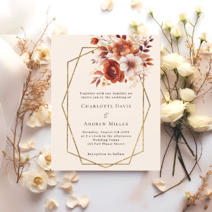 Lámina Invitación a la boda geométrica de naranjas beiges