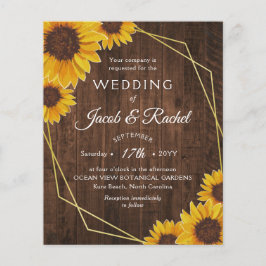 Lámina Invitación a la boda geométrica de oro de girasol