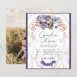 Lámina Invitación a la boda gótica calavera Naranja púrpu