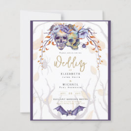 Lámina Invitación a la boda gótica calavera Naranja púrpu