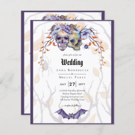 Lámina Invitación a la boda gótica calavera Naranja púrpu