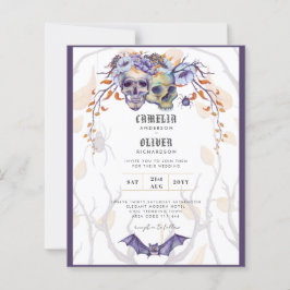 Lámina Invitación a la boda gótica calavera Naranja púrpu