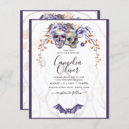 Lámina Invitación a la boda gótica calavera Naranja púrpu