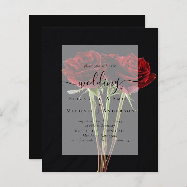 Lámina Invitación a la boda gótica de Gótico de rosas roj (Anverso / Reverso)