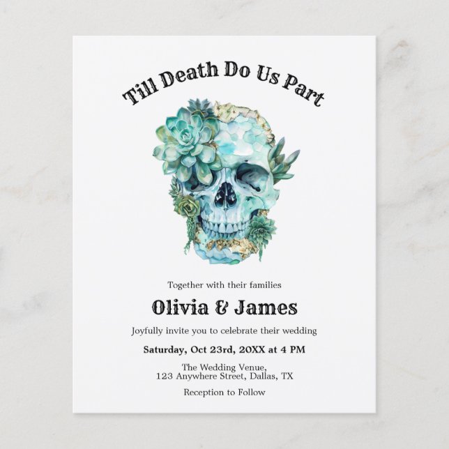 Lámina Invitación a la boda gótica de Halloween con cráne (Anverso)