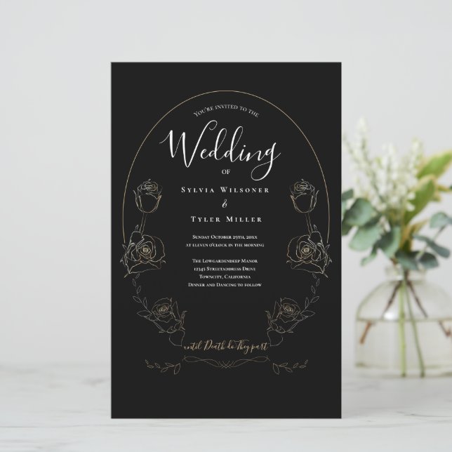 Lámina Invitación a la boda gótica floral con presupuesto (Anverso de pie)