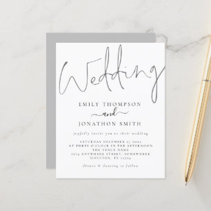 Lámina Invitación a la boda gris blanca con escritura mod
