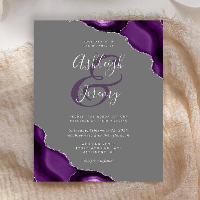 Lámina Invitación a la boda gris del Agate de Plata Púrpu (Subido por el creador)