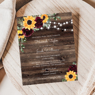 Lámina Invitación a la boda maderera de Rosas de girasol 