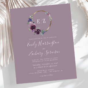Lámina Invitación a la boda malva de la guirnalda púrpura