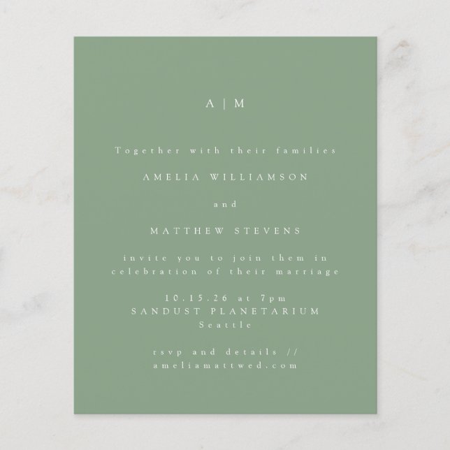 Lámina Invitación a la boda mínima de monograma en el pre (Anverso)