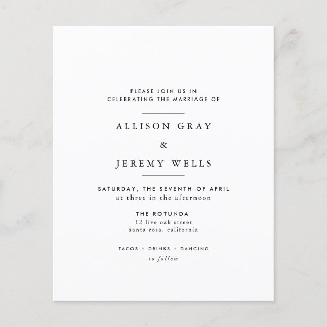 Lámina Invitación a la boda Minimalista moderna (Anverso)