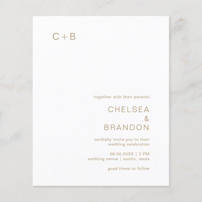 Lámina Invitación a la Boda Moderna Chelsea Gold (Anverso)