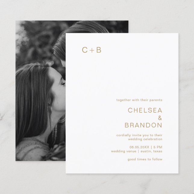 Lámina Invitación a la Boda Moderna Chelsea Gold (Anverso / Reverso)