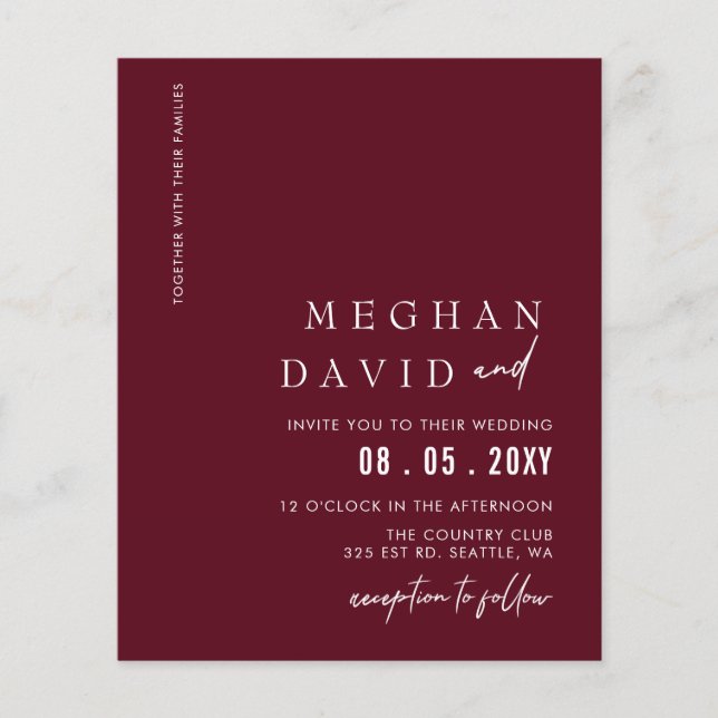 Lámina Invitación a la boda moderna de Borgoña (Anverso)