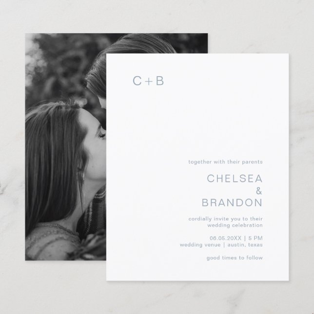 Lámina Invitación a la boda moderna de Chelsea Dusty Blue (Anverso / Reverso)