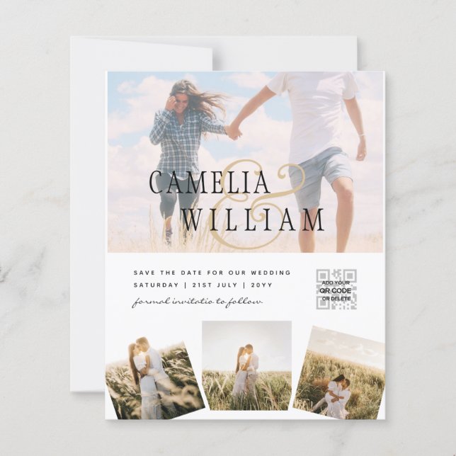 Lámina Invitación a la boda moderna de fotos en blanco y  (Anverso)