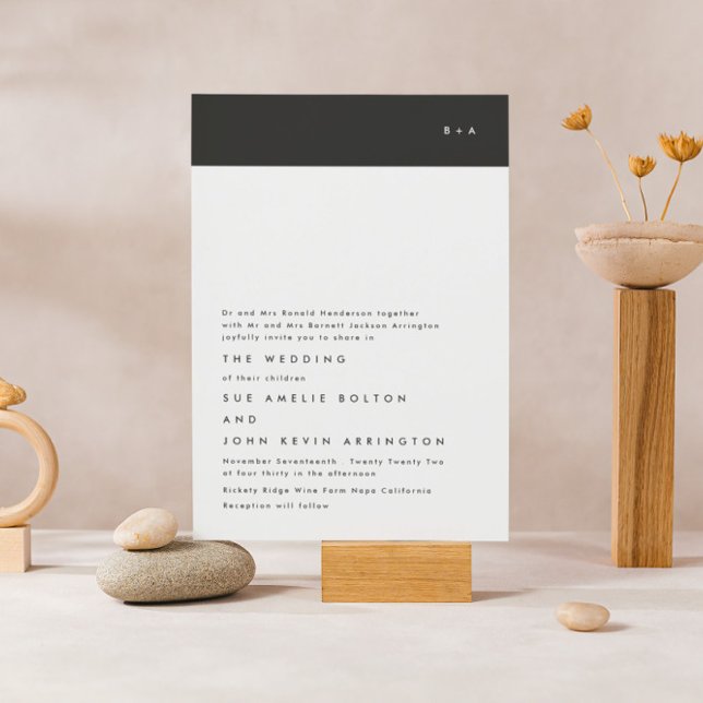 Lámina Invitación a la boda moderna de Monograma Blanco N (Subido por el creador)