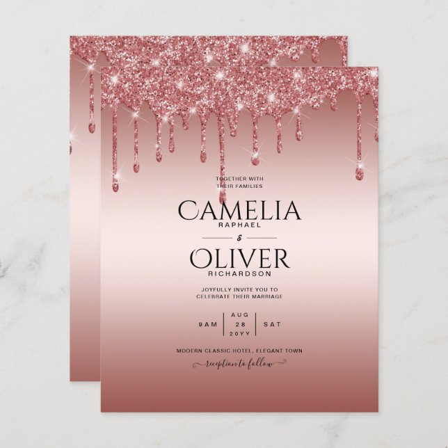 Lámina Invitación a la boda moderna del Purpurina Rosa Go (Anverso / Reverso)