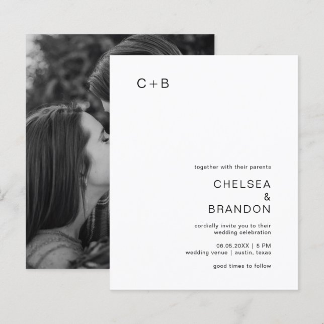 Lámina Invitación a la boda moderna en blanco y negro (Anverso / Reverso)