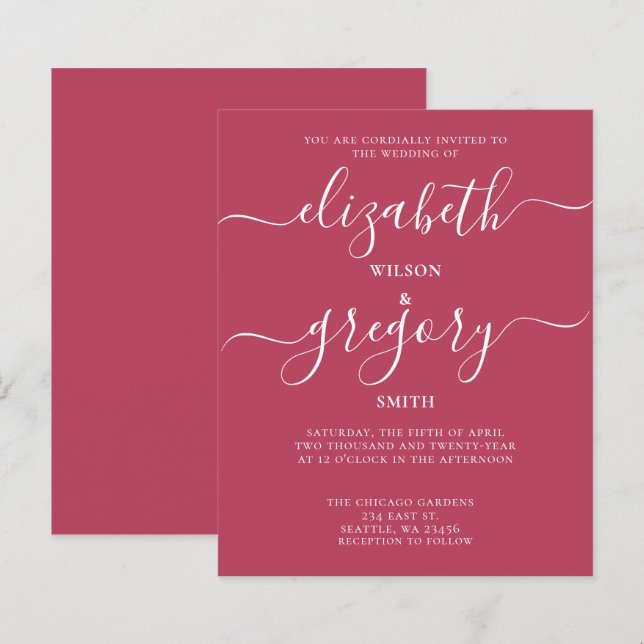 Lámina Invitación a la boda moderna magenta simple de pre (Anverso / Reverso)