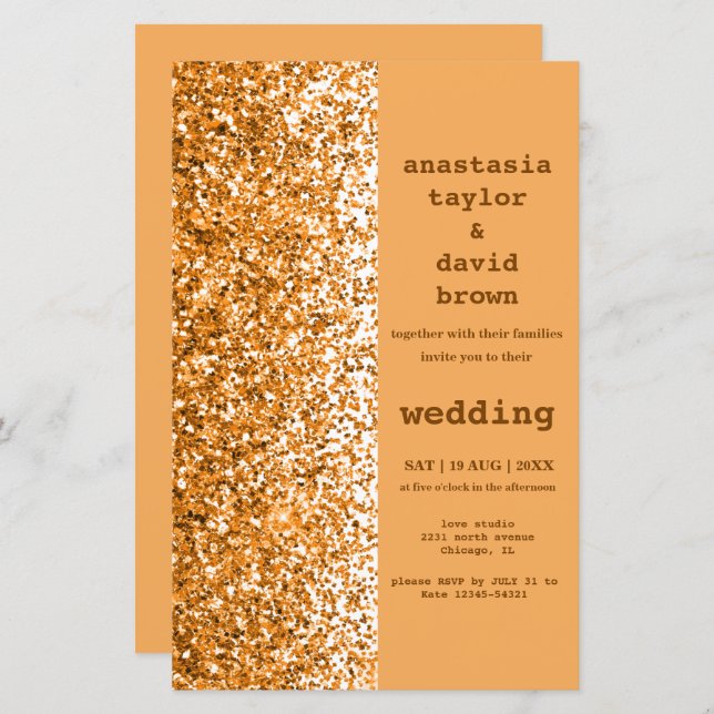 Lámina Invitación a la boda moderna Purpurina de oro de p (Anverso / Reverso)
