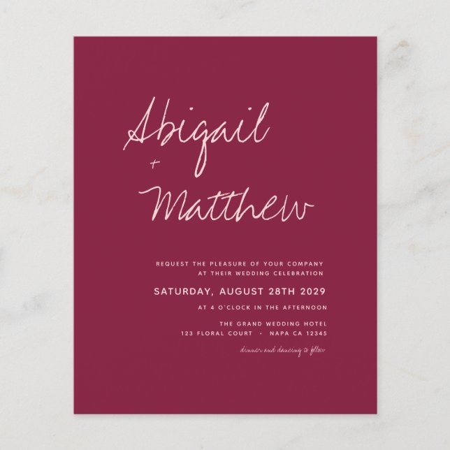 Lámina Invitación a la boda moderna simple y económica en (Anverso)
