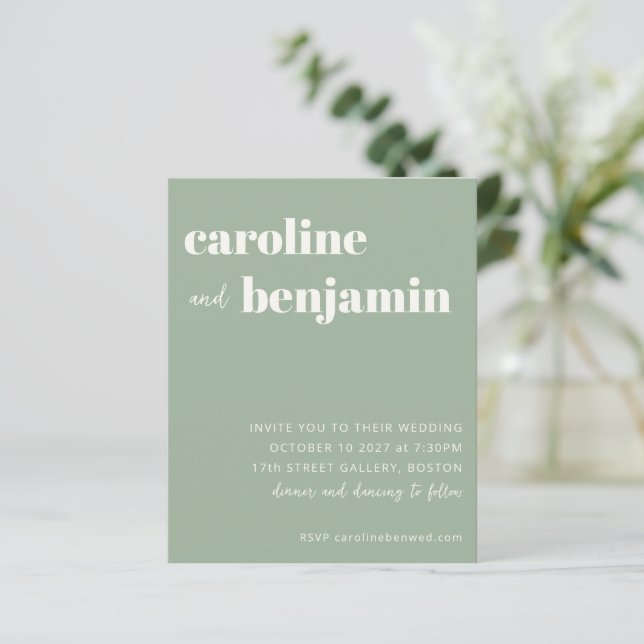 Lámina Invitación a la boda moderna verde azaroso del pre (Anverso de pie)