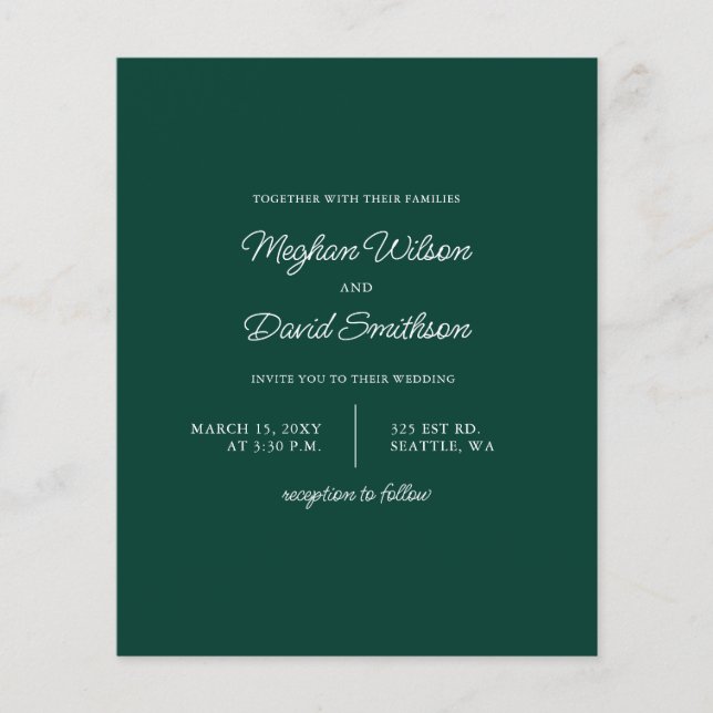 Lámina Invitación a la boda moderna verde esmeralda (Anverso)