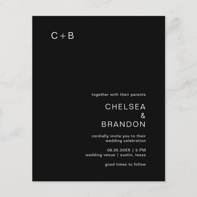 Lámina Invitación a la boda moderna y negra de Chelsea (Anverso)