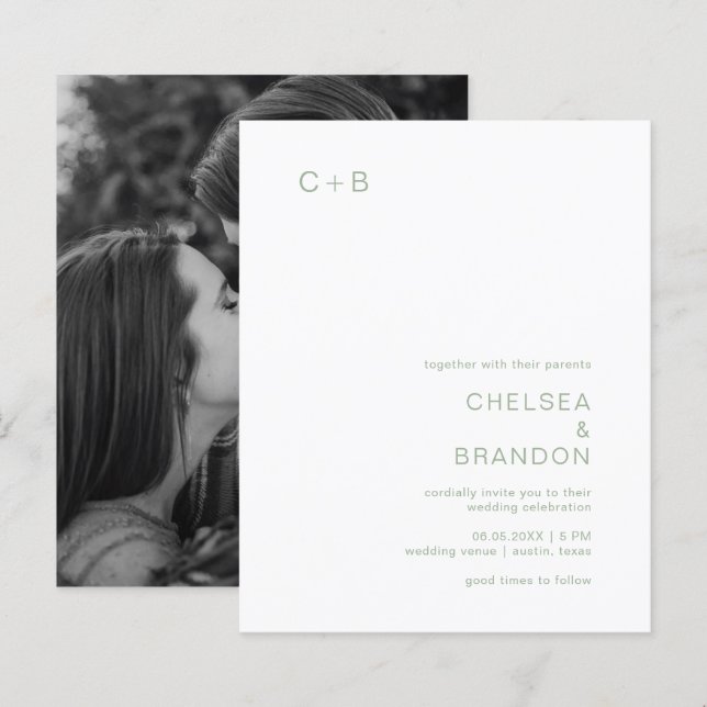 Lámina Invitación a la boda moderna y verde Chelsea Sage (Anverso / Reverso)