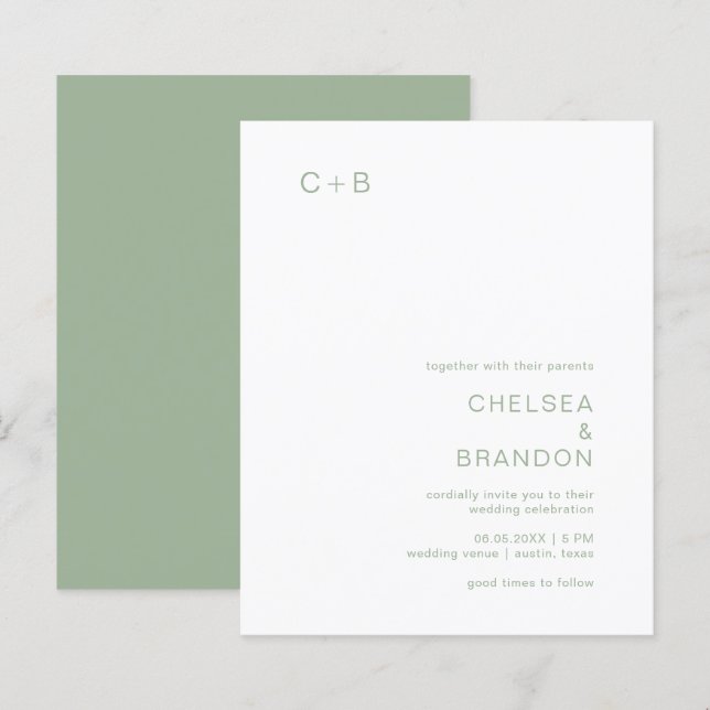 Lámina Invitación a la boda moderna y verde Chelsea Sage (Anverso / Reverso)