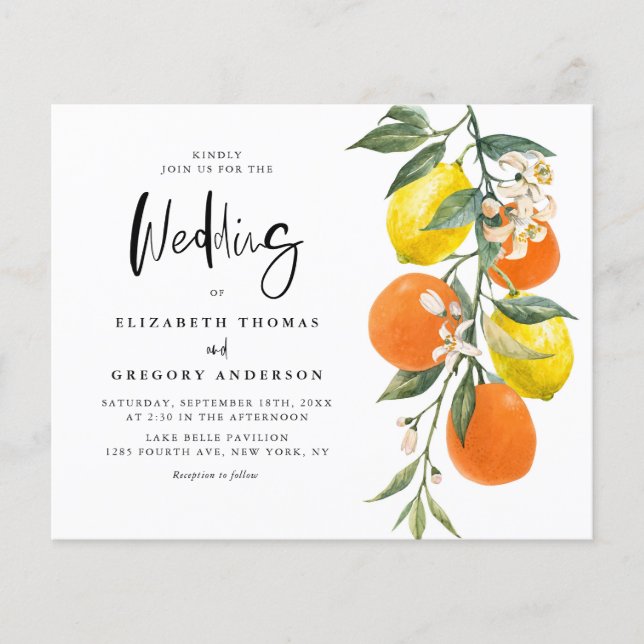 Lámina Invitación a la boda Naranja y limón botánico Boho (Anverso)