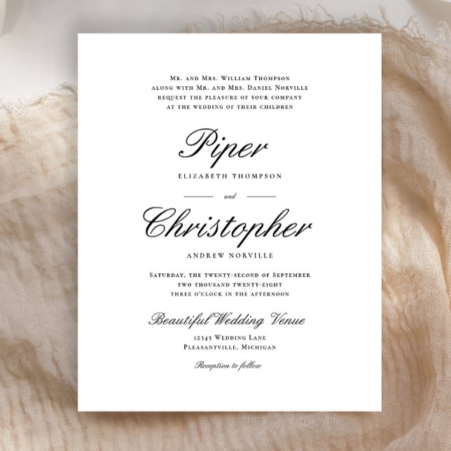 Lámina Invitación a la boda negra con guión cursivo de pr (Subido por el creador)