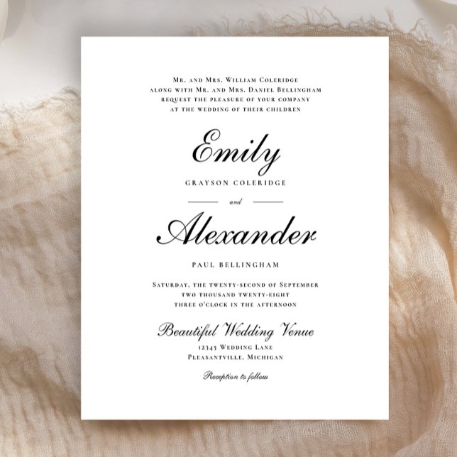 Lámina Invitación a la boda negra con guión elegante de p (Subido por el creador)