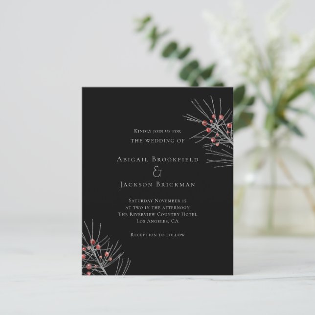 Lámina Invitación a la Boda Negra de los Berries Rojos Pr (Anverso de pie)