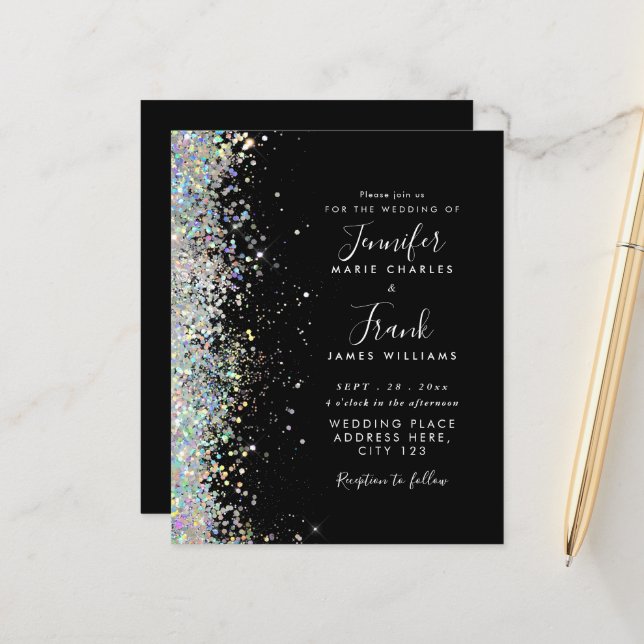 Lámina Invitación a la boda negra moderna y brillante del (Anverso/Reverso In Situ)