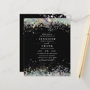 Lámina Invitación a la boda negra Purpurina elegante de p