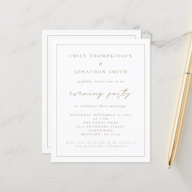 Lámina Invitación a la boda nocturna con guión elegante d (Anverso/Reverso In Situ)