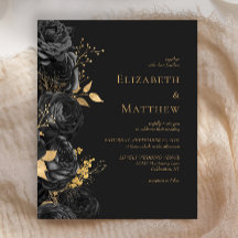Invitación a la Boda Oscura con Floral de Oro Negr