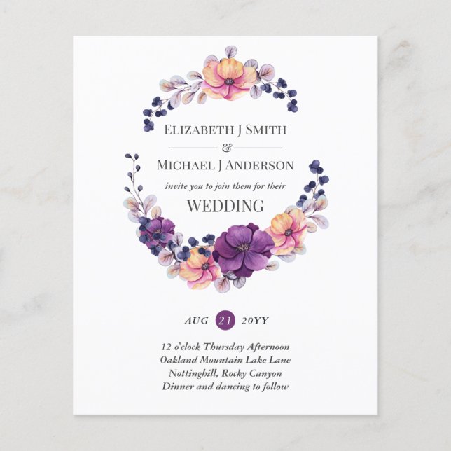 Lámina Invitación a la boda otoño-otoño de la púrpura del (Anverso)