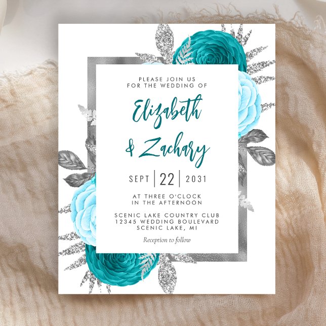 Lámina Invitación a la Boda Plata Turquesa Floral Presupu (Subido por el creador)