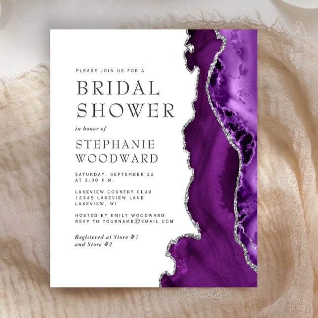 Lámina Invitación a la boda plateada de Agate Púrpura Pre (Subido por el creador)